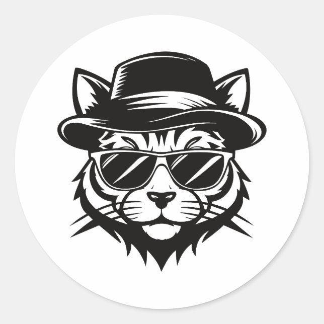 Minimalist Cat Black Vector Art Runder Aufkleber (Vorderseite)