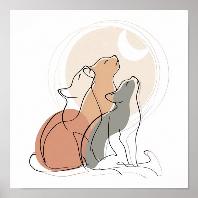 Minimalist Cat Family Line Art Poster (Vorne)