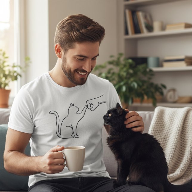 Minimalist Cat Fist Bump Line Art T-Shirt for Men (Von Creator hochgeladen)