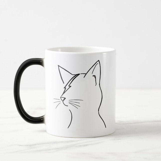 Minimalist Cat Lightning Bolt Line Art Modern Simp Verwandlungstasse (Links)