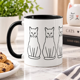Minimalist Cat Line Art Black and White Coffee Mug Tasse