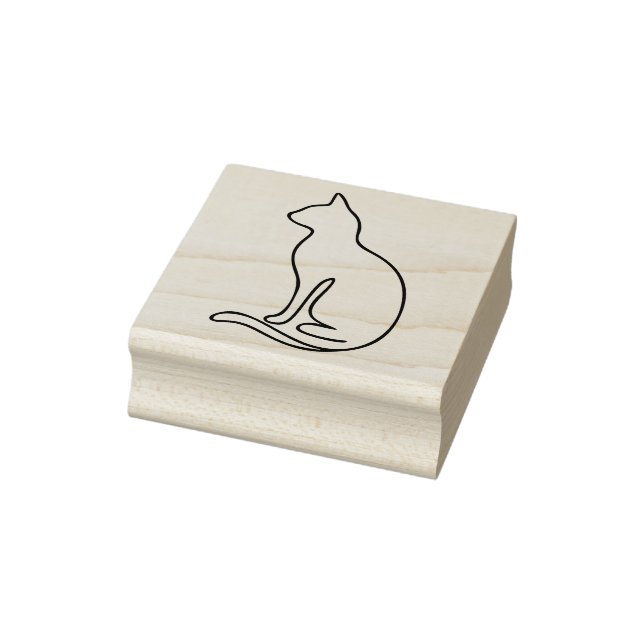 Minimalist Cat Line Art – Black Outline Silhouette Gummistempel (Stempel)