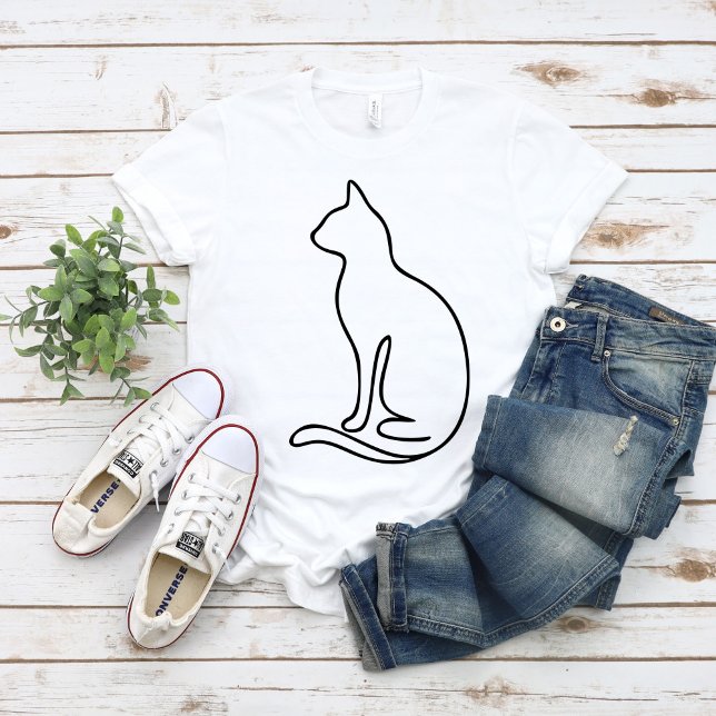 Minimalist Cat Line Art – Black Outline Silhouette T-Shirt (Von Creator hochgeladen)