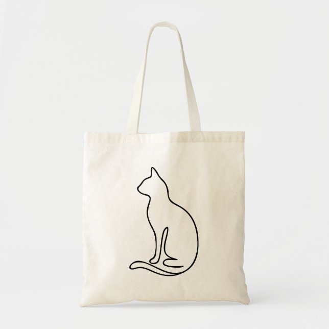 Minimalist Cat Line Art – Black Outline Silhouette Tragetasche (Vorne)