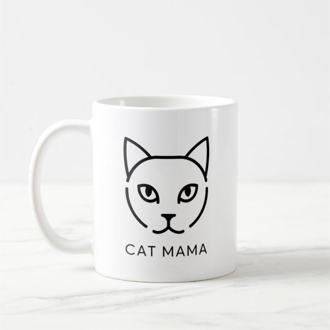 Minimalist "CAT MAMA" Mug | Cute Modern Cat Face  Kaffeetasse (Links)