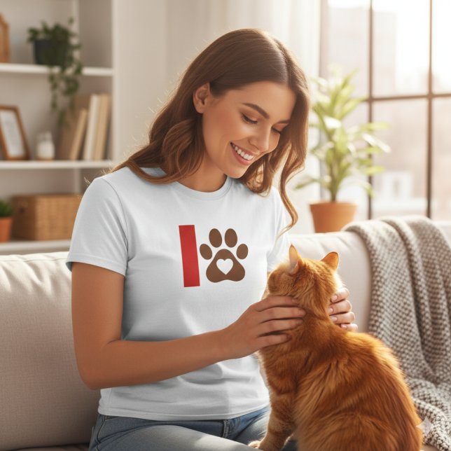 Minimalist Cat Mom T-Shirt - Brown Paw Print Heart (Von Creator hochgeladen)