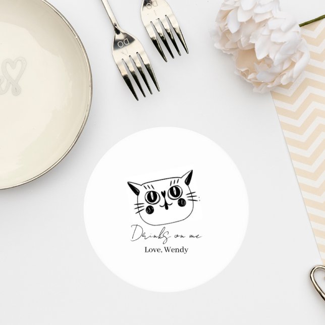 Minimalist Cat Wedding Drink Coaster Runder Pappuntersetzer (Von Creator hochgeladen)
