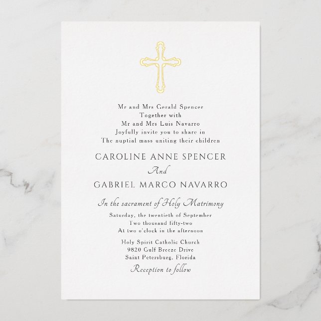 Minimalist Catholic Mass Wedding Folieneinladung (Vorderseite)
