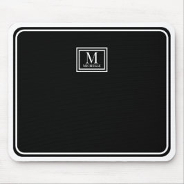Minimalist Chic Black Monogram Double Boarder Mousepad
