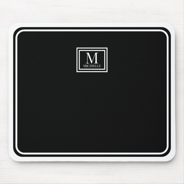 Minimalist Chic Black Monogram Double Boarder Mousepad (Vorne)