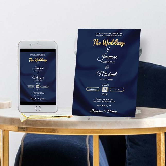 Minimalist Chic Navy & Gold Script Wedding Elegant Einladung (Von Creator hochgeladen)