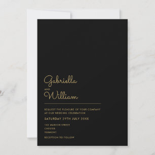 Minimalist Chic Schwarz und Gold Schrift Hochzeit Einladung