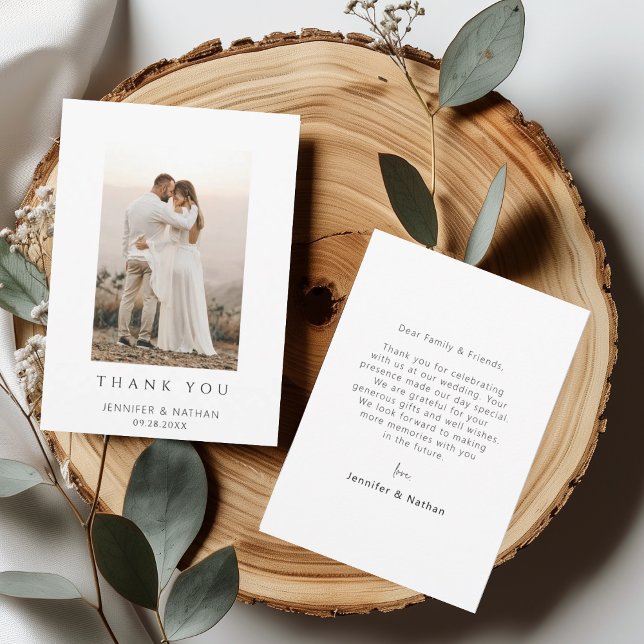 Minimalist Chic Wedding Photo Thank You Card Dankeskarte (Von Creator hochgeladen)