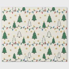 Minimalist Christmas Tree Lights Pattern Gift Geschenkpapier