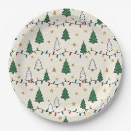 Minimalist Christmas Tree Lights Pattern Party Pappteller