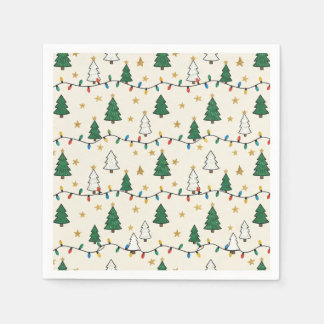 Minimalist Christmas Tree Lights Pattern Party Serviette