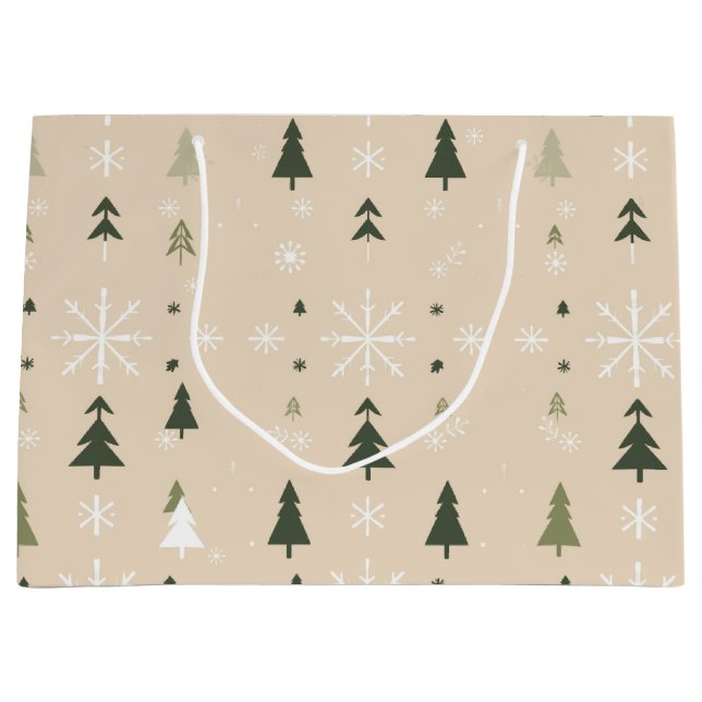 Minimalist Christmas Trees & Snowflakes Gift Bag Große Geschenktüte (Vorderseite)