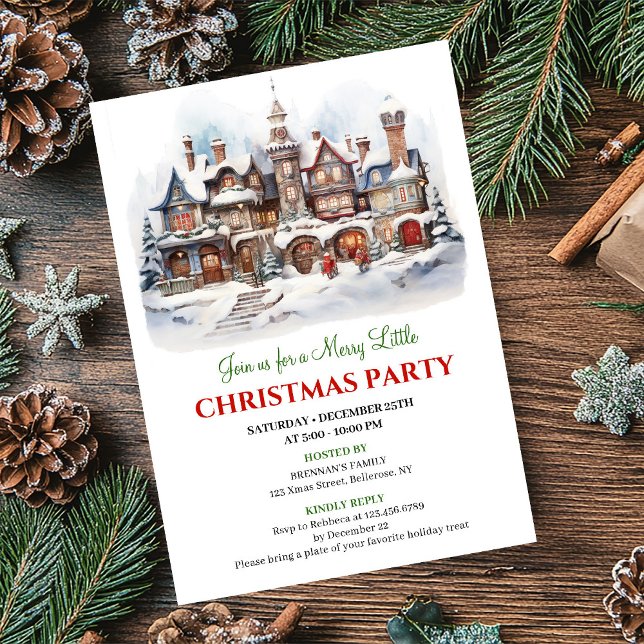 Minimalist Christmas village cozy winter scene  Einladung (Minimalist Christmas village cozy winter scene invite)