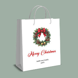 Minimalist Christmas wreath gift bag personalized Mittlere Geschenktüte