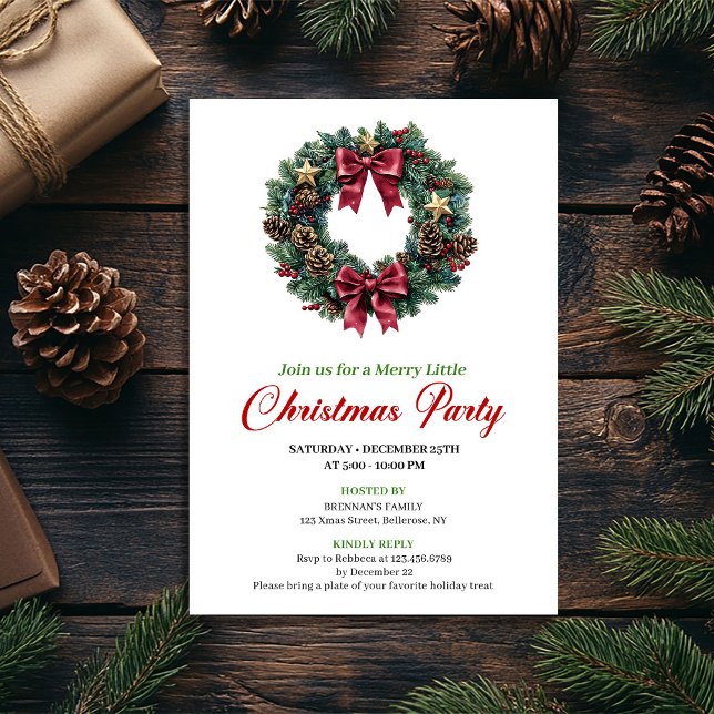 Minimalist Christmas Wreath Party Invitation Einladung (Minimalist Christmas Wreath Party Invitation)