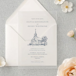 Minimalist Church Venue Sketch Elegant Wedding Acryleinladungen
