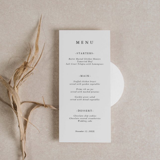 Minimalist Classic Wedding Menu Card Menükarte (Von Creator hochgeladen)