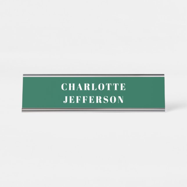 Minimalist Classical Professional Green White Schreibtischnamensplakette (Vorderseite )