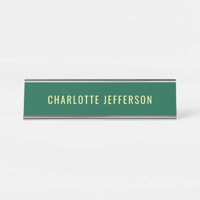 Minimalist Classical Professional Green Yellow Schreibtischnamensplakette (Vorderseite )