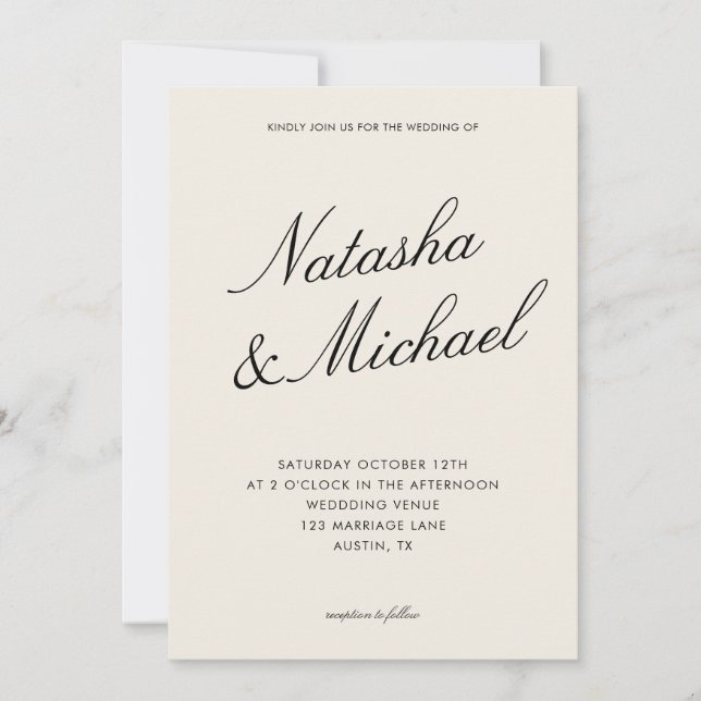 Minimalist Classy Black and Ivory Wedding Einladung (Vorderseite)