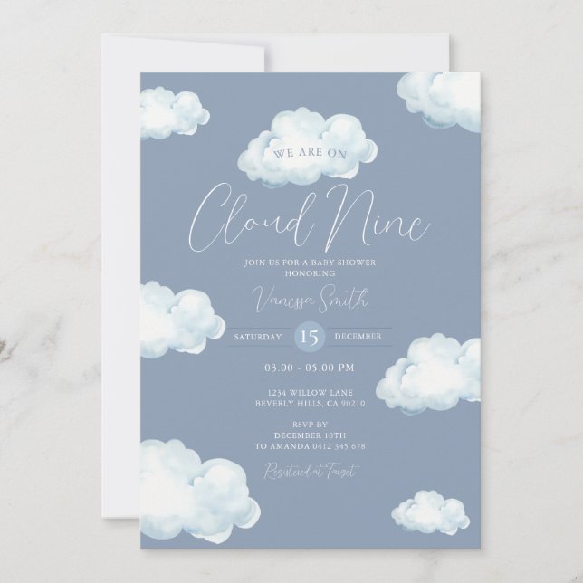 Minimalist Cloud Nine Baby Shower Party Einladung (Vorderseite)