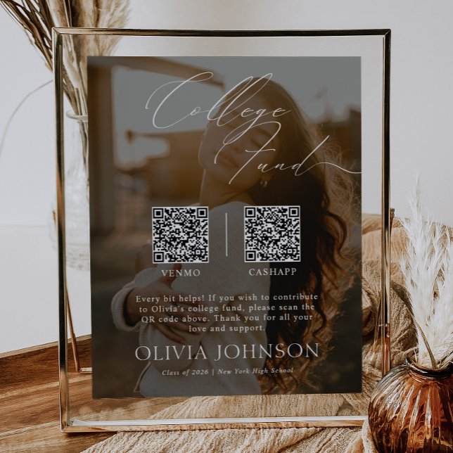Minimalist College Fund w/ Photo & 2 QR Codes Poster (Von Creator hochgeladen)