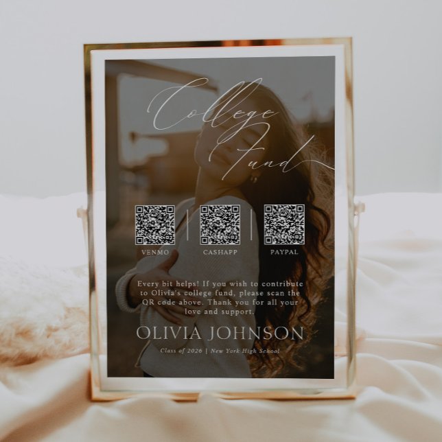 Minimalist College Fund w/ Photo & 3 QR Codes Poster (Von Creator hochgeladen)
