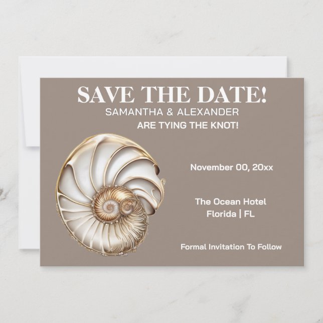 Minimalist Conch Shell Save The Date Card Einladung (Vorderseite)