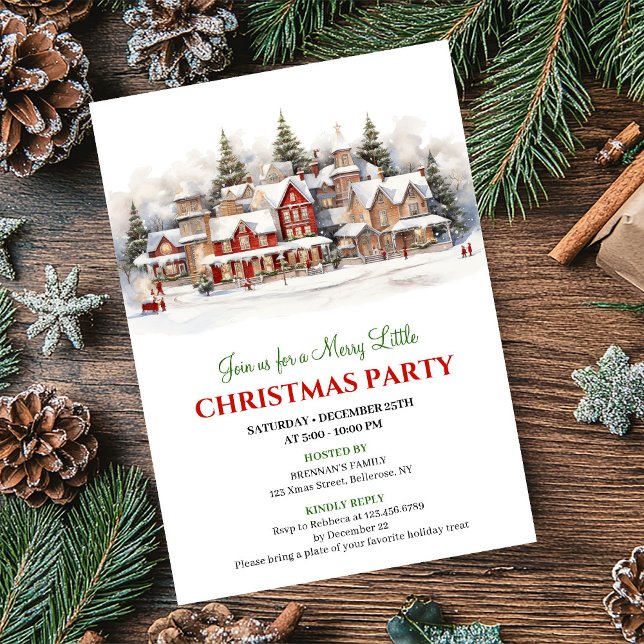 Minimalist cozy Christmas village holiday scene  Einladung (Minimalist cozy Christmas village holiday scene card)