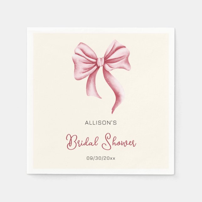 Minimalist Cream Blush Pink Bow Bridal Shower Serviette (Vorderseite)