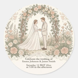 Minimalist Cream Vintage Floral Hochzeitsaufkleber Runder Aufkleber