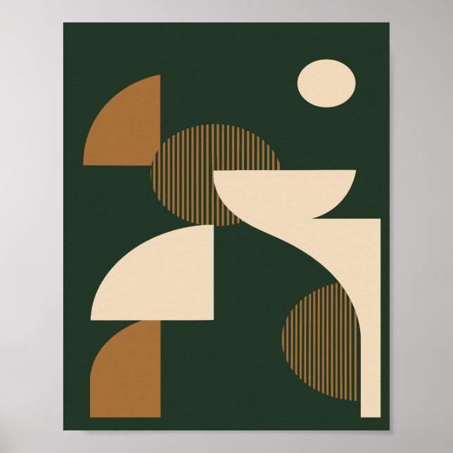 Minimalist Curved Shapes on Dark Green Background Poster (Vorne)