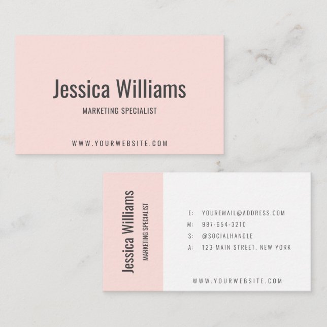 Minimalist Customizable Professional Blush Pink Visitenkarte (Vorne/Hinten)