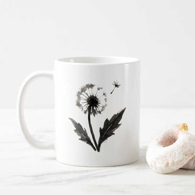 Minimalist Dandelion – Ink Brush Nature Design on  Kaffeetasse (Mit Donut)