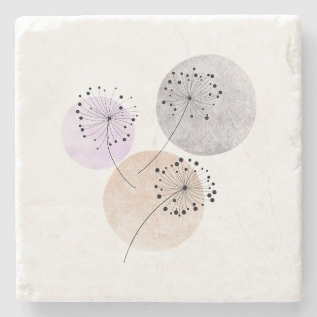 Minimalist Dandelion Wishes Boho Neutral Warm Steinuntersetzer (Vorderseite)
