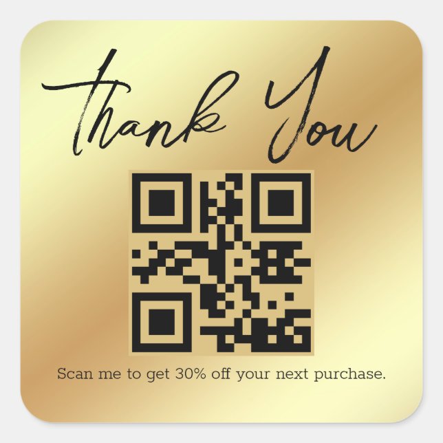Minimalist danke Ihnen Business qe Code Gold Metal Quadratischer Aufkleber (Vorderseite)