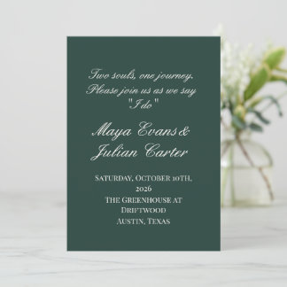 Minimalist Deep Emerald & Warm White Wedding Einladung