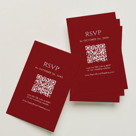 Minimalist Deep Red Wedding RSVP QR Code Begleitkarte
