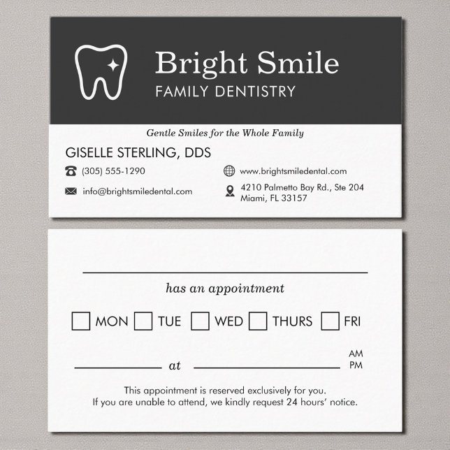 Minimalist Dental Appointment Reminder Tooth Logo Visitenkarte (Von Creator hochgeladen)