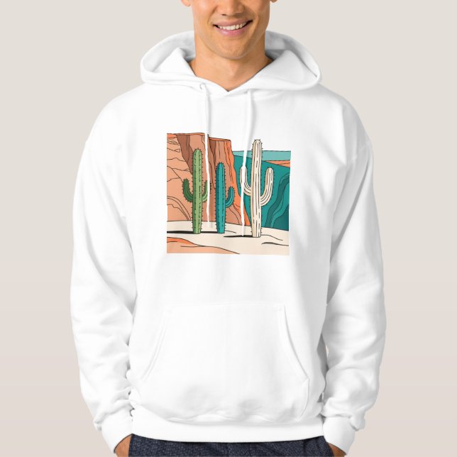 Minimalist Desert Cactus Line Art Landscape Hoodie (Vorderseite)