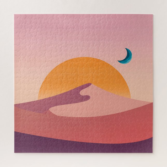 Minimalist Desert Sunset Moon Landscape (Vertikal)