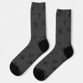 Minimalist Dino Crew Socks for Adults - Charcoal Socken