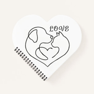 Minimalist Dog and Cat Heart - One Line Art Design Notizbuch