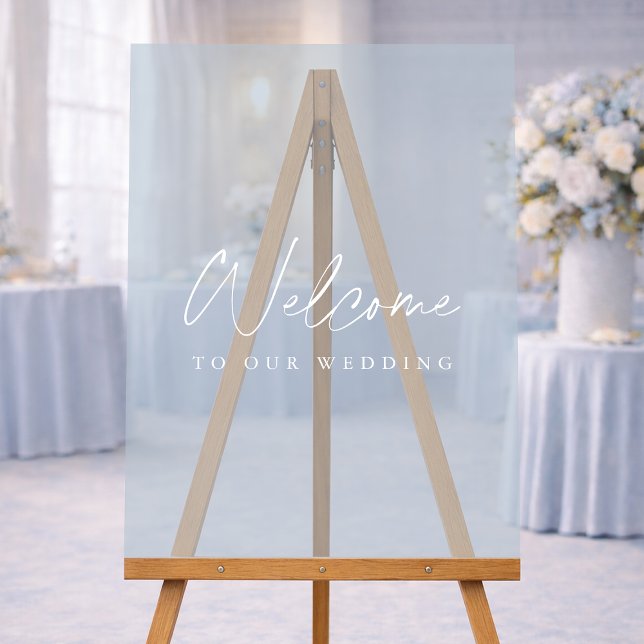Minimalist Dusty Blue Acrylic Wedding Welcome Sign (Créateur téléchargé)