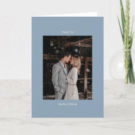 Minimalist Dusty Blue Elegant Wedding Custom Photo Dankeskarte
